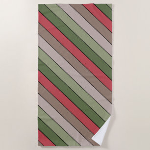 Pistachio Nut Shell Green Red Brown Stripes  Beach Towel