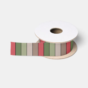 Pistachio Nut Shell Green Red Brown Stripes Satin Ribbon