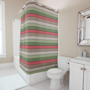 Pistachio Nut Shell Green Red Brown Stripes Shower Curtain