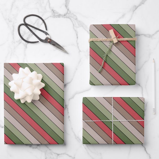 Pistachio Nut Shell Green Red Brown Stripes  Wrapping Paper Sheets (Front)