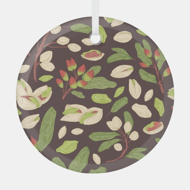 Pistachio Nuts: Black Hand-Drawn Seamless. Glass Ornament (Front)