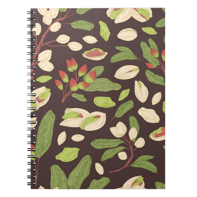 Pistachio Nuts: Black Hand-Drawn Seamless. Notebook (Front)