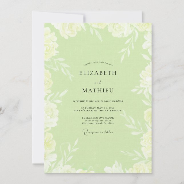 Pistachio Peony Wedding Invitation (Front)