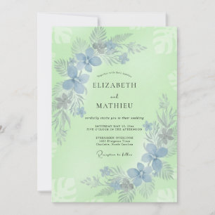Pistachio Periwinkle Leaf Wedding Invitation