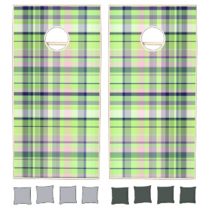 Pistachio Pink Navy Wht Preppy Madras Cornhole Set