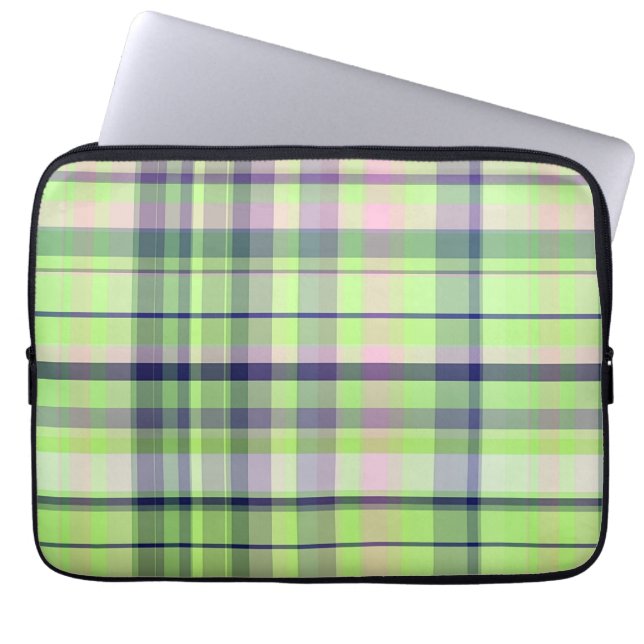 Pistachio Pink Navy Wht Preppy Madras Laptop Sleeve (Front)
