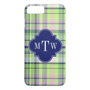 Pistachio Pink Navy Wht Preppy Madras Monogram iPhone 8 Plus/7 Plus Case