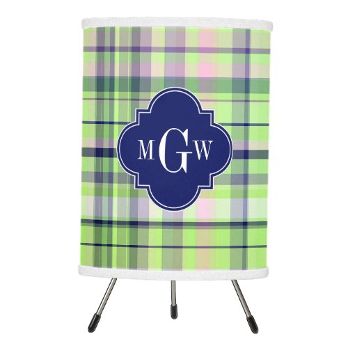 Pistachio Pink Navy Wht Preppy Madras Monogram Tripod Lamp