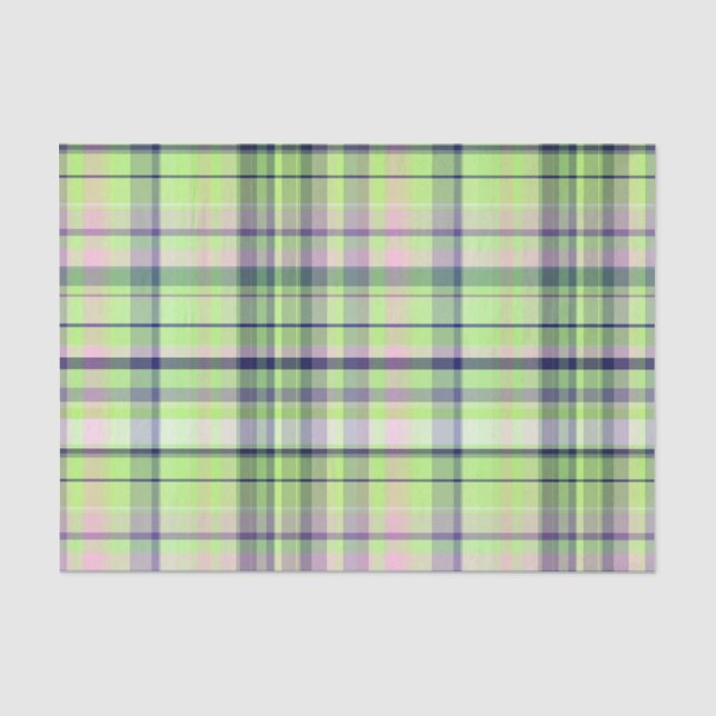Pistachio Pink Navy Wht Preppy Madras Tissue Paper (Front)