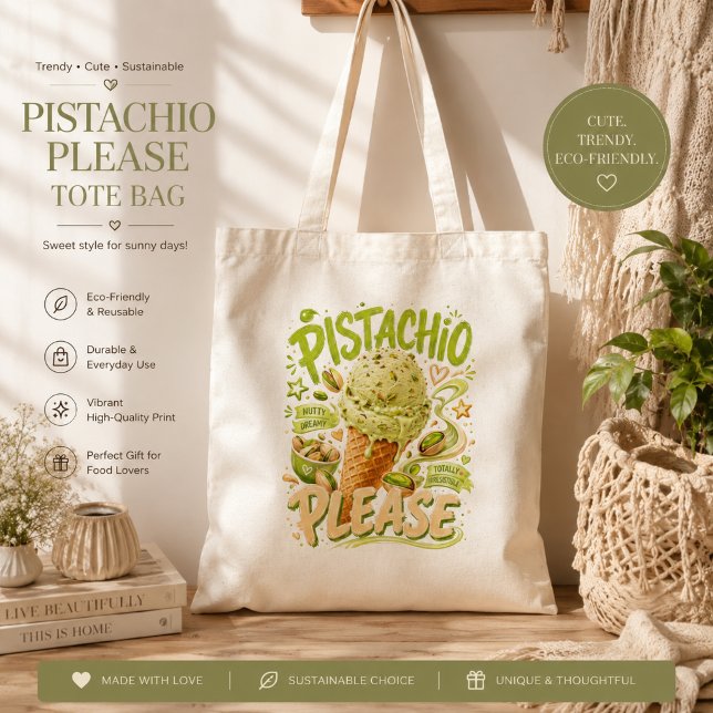 "Pistachio Please" Trendy Summer Ice Cream    Tote Bag (Creator Uploaded)