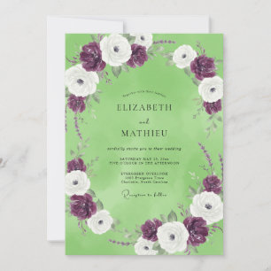 Pistachio Plum Ranunculus Eucalyptus Wedding Invitation