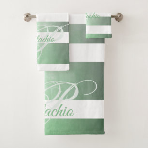 Pistachio rustic striped monogram bath towel set