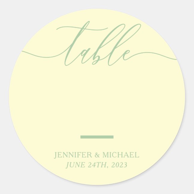 Pistachio rWedding Seating Script Table Numbers Classic Round Sticker