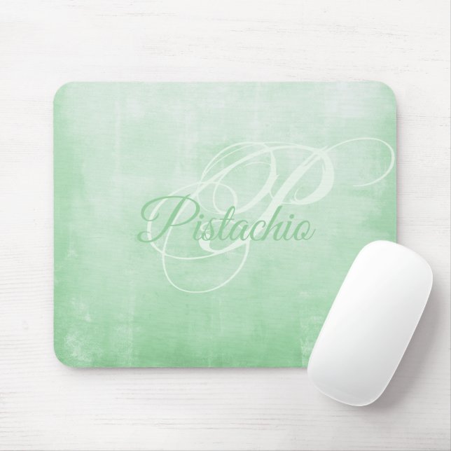 Pistachio soft Gray rustic Abstract monogram Mouse Pad (With Mouse)