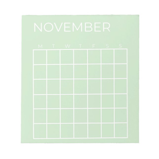 Pistachio Undated November Calendar Planner Notepad (Front)