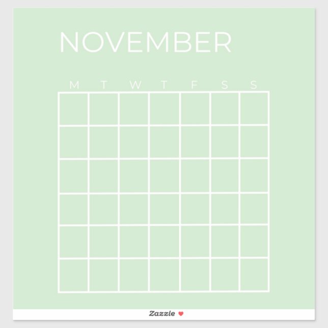 Pistachio Undated November Calendar Planner Sticker (Sheet)