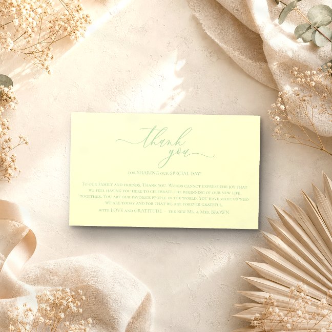 Pistachio Wedding Party Ceremony Photo Thank You Enclosure Card