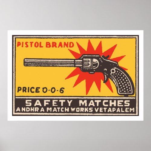 PISTOL BRAND Indian vintage matchbox cover Poster