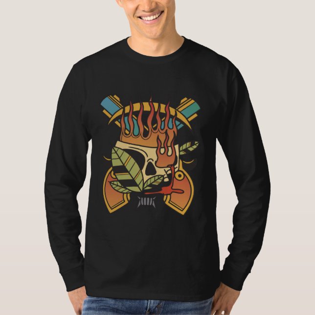 Pistol gun skeleton skull scary creepy T-Shirt (Front)