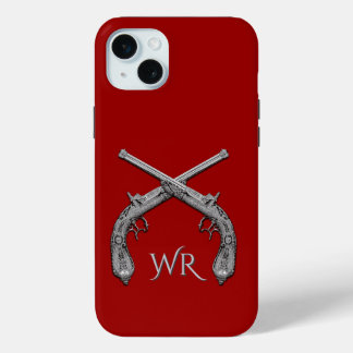 Pistols Crossed Monogram Red iPhone 15 Plus Case