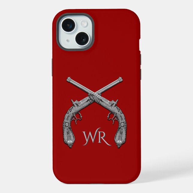  Pistols Crossed Monogram Red   Iphone Case (Back)