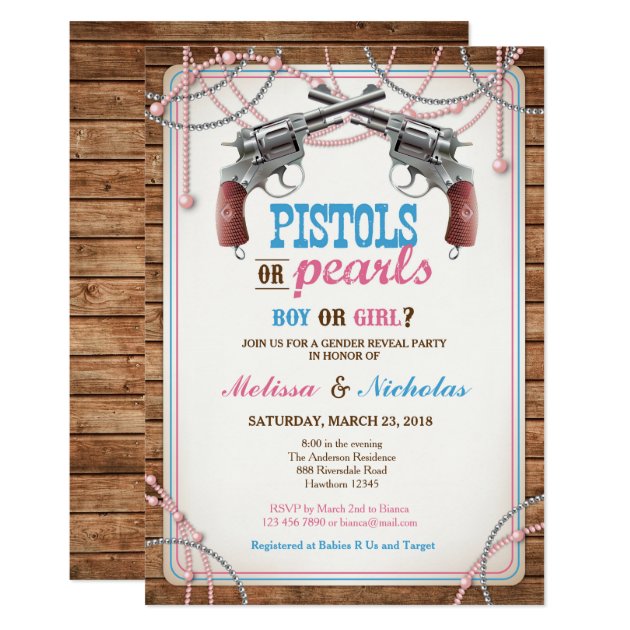 Pistols Or Pearls Gender Reveal Invitation