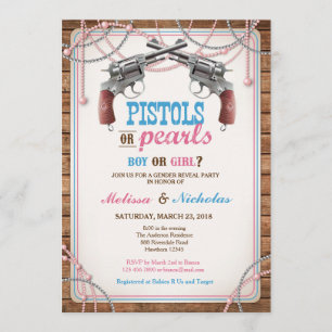 Pistols Or Pearls Gender Reveal Invitation