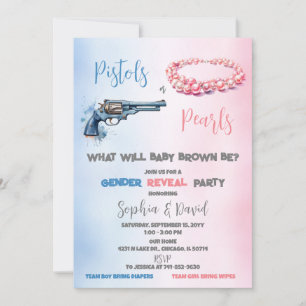 Pistols or Pearls Gender Reveal Party Invitation