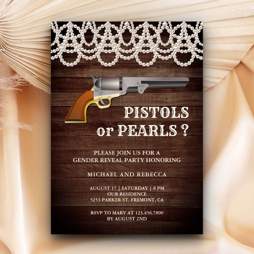 Pistols or Pearls Gender Reveal Party Invitation