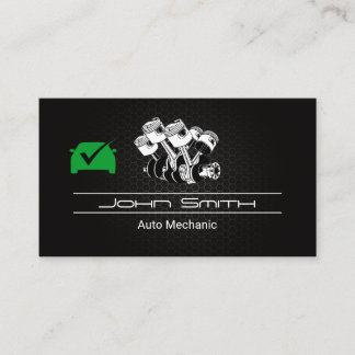 Piston Car Engine Carbon Fiber | Auto Green Check Business Card