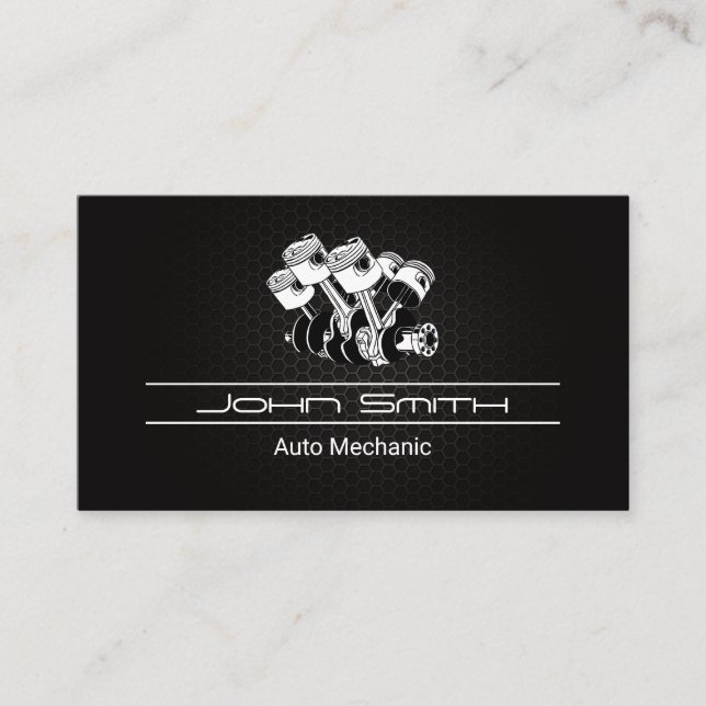 Piston Car Engine Carbon Fiber Pattern | Auto Logo Business Card (Front)