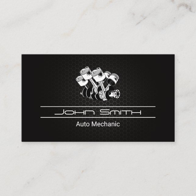 Piston Car Engine  | Carbon Fiber Pattern Business Card (Front)