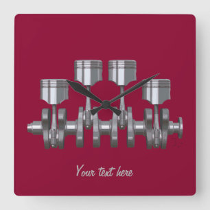 Piston Crankshaft Square Wall Clock