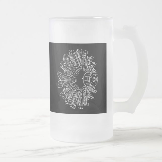 Piston engine frosted glass beer mug (Right)