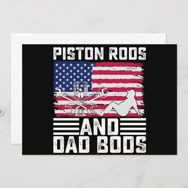 Piston Rods And Dad Bods Mechanic Usa 4th Of July Invitation (Front/Back)