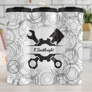 Piston Wrench Gear Mechanic Outline Thermal Tumbler