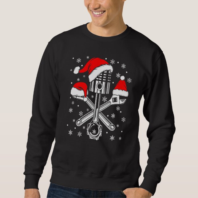 Piston Wrench Santa Hat Car Mechanic Ugly Christma Sweatshirt (Front)