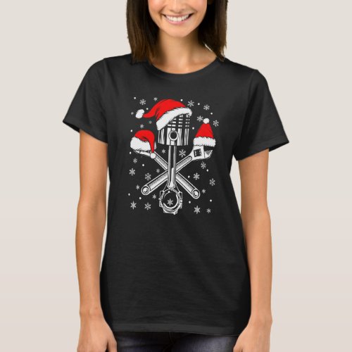 Piston Wrench Santa Hat Car Mechanic Ugly Christma T_Shirt