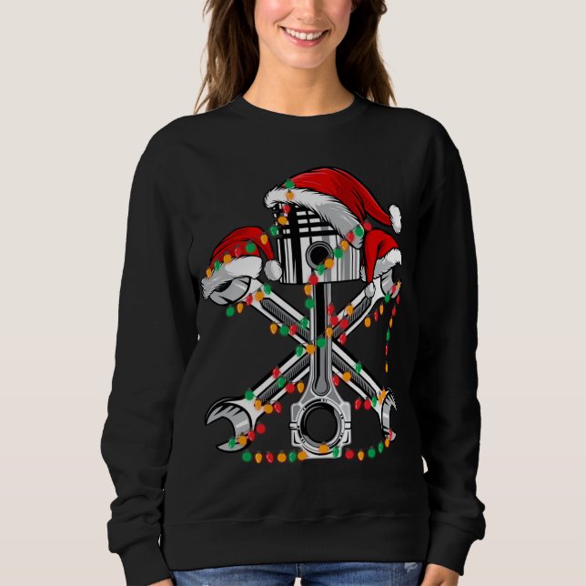 Piston Wrench Santa Hat Christmas Lights Bike Car  Sweatshirt (Front)