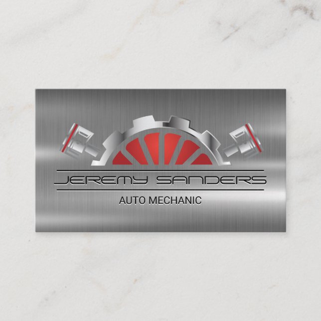 Pistons Metallic | Auto Services Business Card (Front)