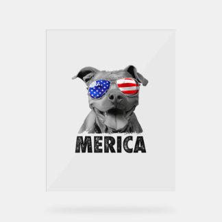 Pit Bull 4th of July Merica Men American Flag Sung Acrylic Sign