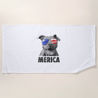 Pit Bull 4th of July Merica Men American Flag Sung Beach Towel