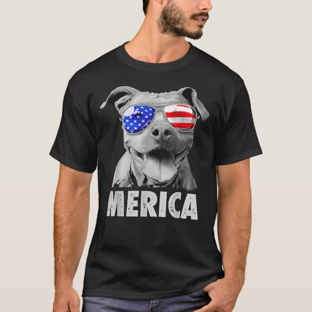 Pit Bull 4th Of July Merica Men American Flag Sung T-Shirt (Front)