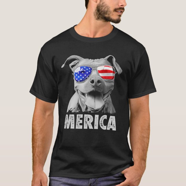 Pit Bull 4Th Of July Merica Men American Flag Sung T-Shirt (Front)