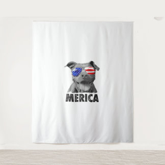 Pit Bull 4th of July Merica Men American Flag Sung Tapestry
