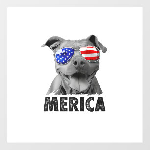 Pit Bull 4th of July Merica Men American Flag Sung Wall Decal