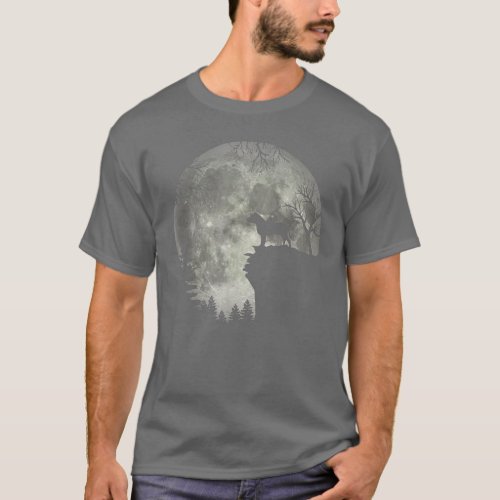 Pit bull And Moon Halloween  T_Shirt