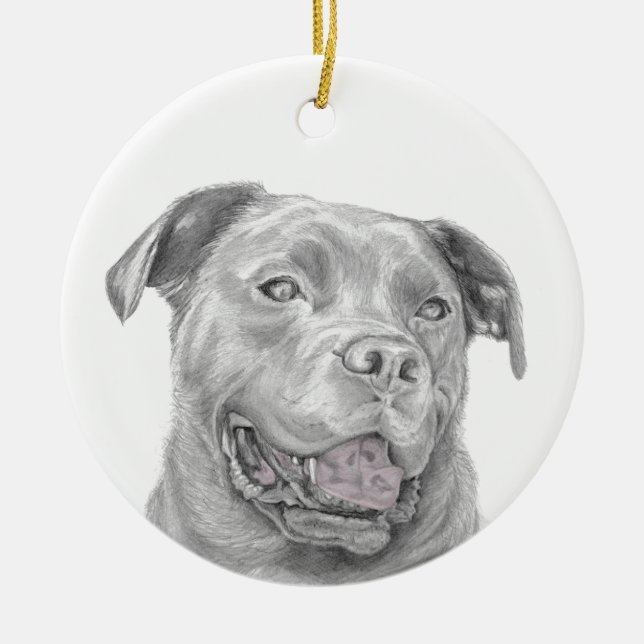 Pit Bull Art Drawing Ceramic Ornament (Front)