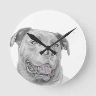 Pit Bull Art Drawing Round Clock