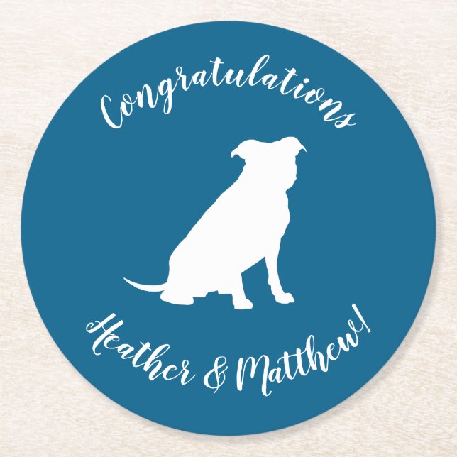 Pit Bull Baby Shower Dog Pitbull Blue Boy Round Paper Coaster (Front)